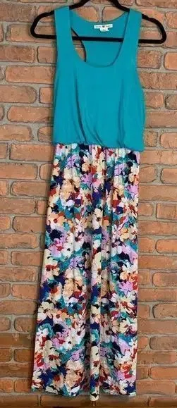 Y2K Derek Heart Maxi Dress Womens Medium Blue Floral Print‎ Sleeveless Sundress thumbnail 1