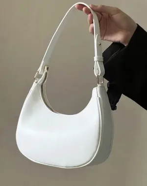 SHEIN White Crescent Shoulder Bag with Gold Hardware thumbnail 1