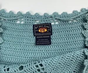 y2k blue boho crochet knit off shoulder sweater top by route 66 thumbnail 5