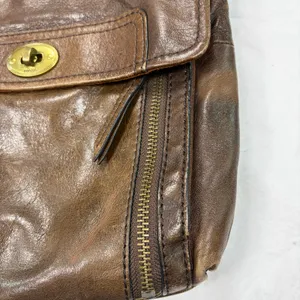 Fossil crossbody brown leather small messenger bag, purse. 6 pockets. boho thumbnail 3