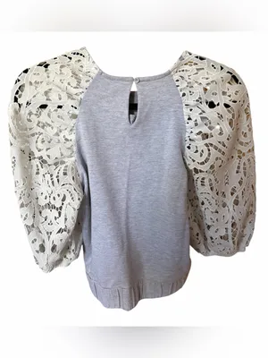 Anthropologie Dolan Left Coast Gray Lace Sleeve Sweatshirt Size S Style 173801 thumbnail 2