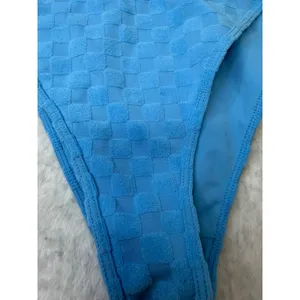 PacSun‎ Swim Eco Blue Textured Checkerboard High Leg Bikini Bottoms Small NWT thumbnail 2