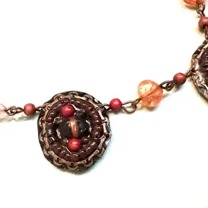 Unique Bronze and Pink Beaded Pendant Necklace thumbnail 5