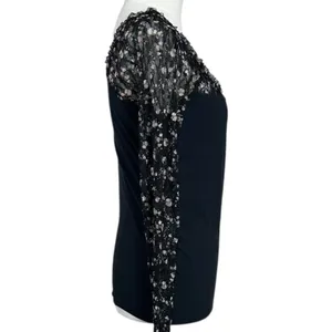 Free People Dainty Coquette Scoop Neck Josie Long Lace Sleeve Top Black Large thumbnail 8