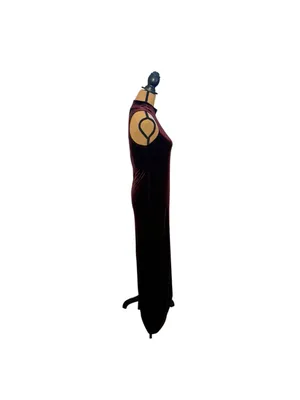 MINKPINK Women M Burgundy Velvet Maxi Dress Mock Neck Whimsigoth Gothic Slit thumbnail 2