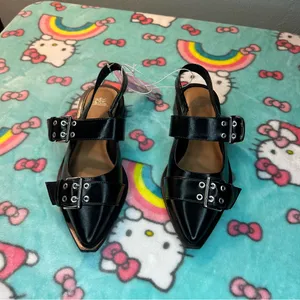 Size 6‎ Peyton Double Buckle black Slingback Flats by wild fable thumbnail 2