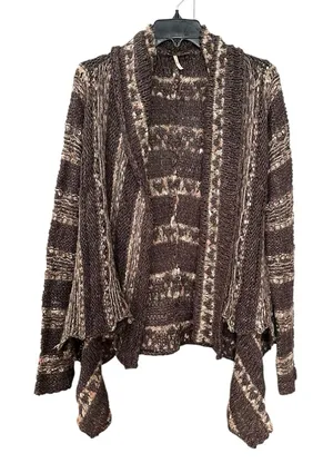 Free People Runaway Love‎ Crochet Chunky Knit Small Brown Cardigan Sweater #HR-6 thumbnail 1