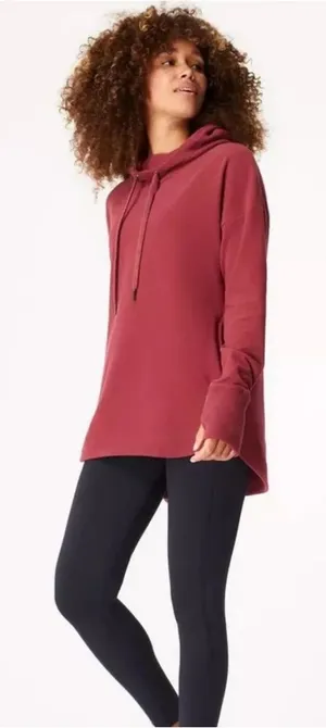 Sweaty Betty After Class Hoodie Women Rose Pink Excellent‎ Funnel Neck Thumbhole thumbnail 1