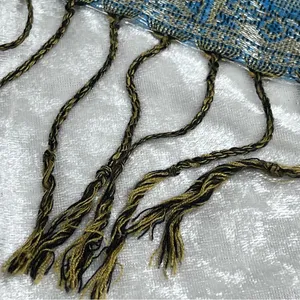 Pashmina Silk blend fringe Elegant Blue and Gold Paisley Scarf wrap shawl 70’ thumbnail 11