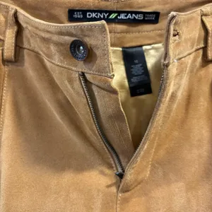 Y2K DKNY Tan Suede Leather Flared Pants Slit Trousers Fall Streetwear Retro thumbnail 10
