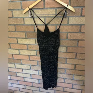 NWT AFRM Black Rhinestone Mini Rouched Cocktail Dress w/ Flower Size Small HOCO thumbnail 4