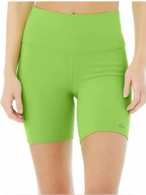 ALO Yoga High-Waist Bike Shorts in Lime Green Size Large EUC thumbnail 1