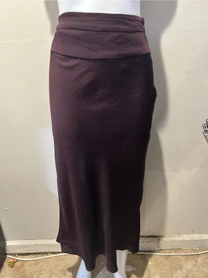 Free People Chocolate Brown Satin Maxi Skirt thumbnail 2