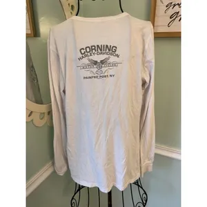 Harley Davidson‎ White Long Sleeve Tee Teal Lettering Faceted Beads Metallic L thumbnail 3