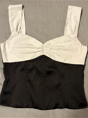 Edikted Leandre Contrast Satin Effect Top, Medium, Black White thumbnail 3
