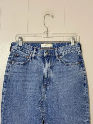 Abercrombie & Fitch High Rise Denim Midi Maxi Skirt Front Slit Size 27 / 4 thumbnail 2