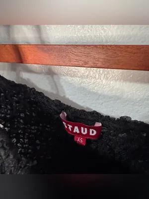 Staud Black Organza Puff Sleeve Crop Top thumbnail 3