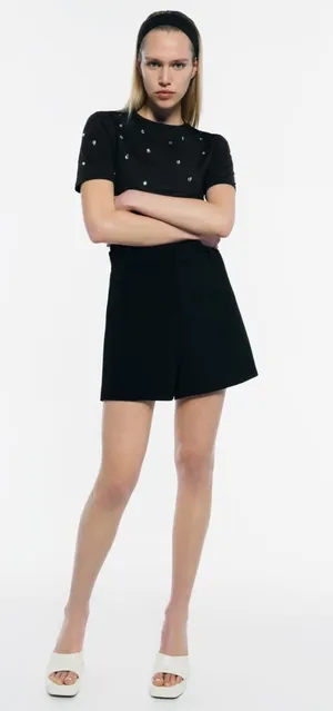 Zara NWT Black Sparkly Top Sz. S thumbnail 1