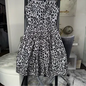 Samantha Sung Silk Leopard Fit And Flare Dress Womens 2 Silver Black Ivory Work thumbnail 4