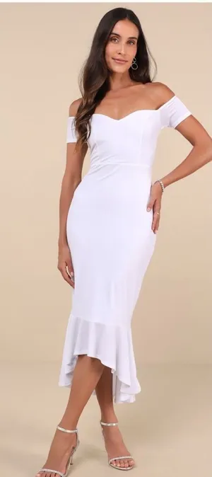 Lulus How Much I Care White Velvet Off-the-Shoulder Midi Dress Size XL Bridal thumbnail 1