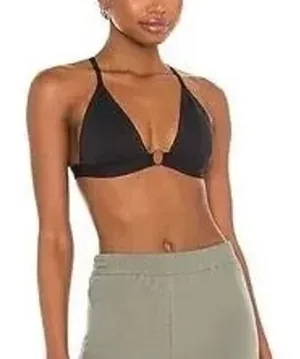 Free People Black Criss Cross Ring‎ Detail Triangle Bralette Top thumbnail 1