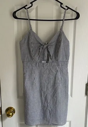 Vestique Blue and White Striped Mini Dress thumbnail 1