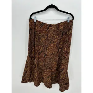 Briggs New York Brown Paisley Midi Skirt Sz XL Rustic Western Prairie Boho Chic Festival Country thumbnail 2