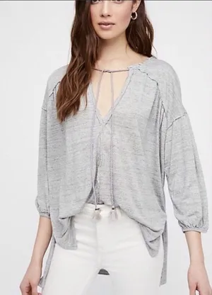 FREE‎ PEOPLE Just a Henley Oversized Tunic Tee Top Gray, small thumbnail 1