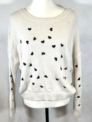 Super sweet embroidered heart print black and white sweater size large thumbnail 1