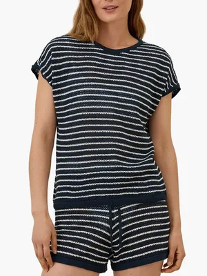 Pact Cotton and Linen Navy & White Striped Knit Top Size XL thumbnail 2
