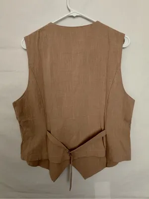 NWT Heipeiwa Women Beige Cotton Linen Button Front Tailored Vest Top Sz L(A858) thumbnail 7