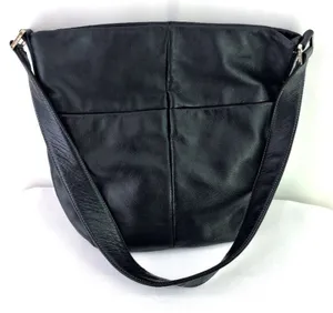Perlina New York Soft Black Leather Shoulder Bag Purse Medium Credit Cards Zip thumbnail 1