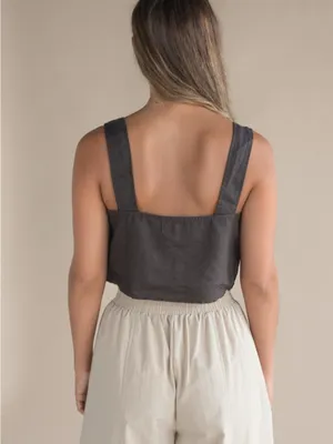 MATE The Label Coco Crop 100% Linen Tank Top Vintage Black XS thumbnail 2