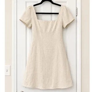 Princess Polly Beige Linen Blend Square Neck Puff Sleeve Mini Shift Dress 0 XS thumbnail 2