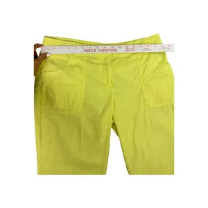 New York & Company Cropped Linen Cotton Pants Bright Yellow-Green Size 10 thumbnail 4