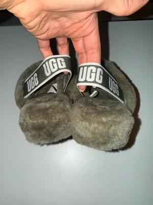 UGG Olive Green Fluff Yeah Slide Shearling Slingback size 8 thumbnail 3