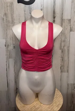 Live In The Moment Hot Pink Ruched V Neck Crop Tank Top Womens Small Sleeveless thumbnail 1