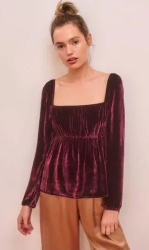 Reformation Roy Burgundy Velvet Silk Blend‎ Top size 6 thumbnail 1