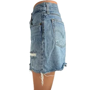 Levi's Blue Light Wash Distressed Cut Off High Waisted Denim Jean Skirt Size 25 thumbnail 2