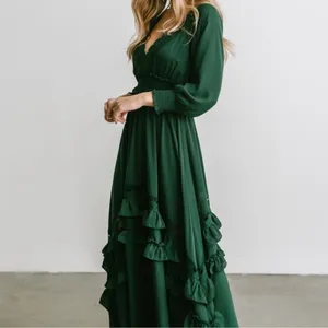 BALTICBORN pippA Women Emerald‎ Green Tiered Ruffle Maxi Dress Long Sleeve LAre thumbnail 14