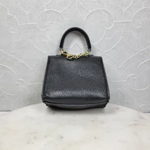 Vintage Italian Mini Black Leather Top Handle Bag Gold Buckle Made in Italy thumbnail 6