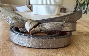Banana Republic Metallic Leather Skinny Belt Knot Style Pewter Silver thumbnail 1
