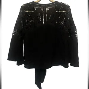 Lovestitch Black lace tie in front top size s‎ (oversized)boho whimsy goth thumbnail 2