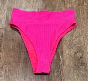 aerie Ribbed High-Rise Bikini Bottoms - Hot Pink thumbnail 1