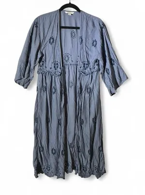 American Eagle Blue Eyelet Embroidered Open Front Duster Maxi Cardigan XS S‎ thumbnail 1