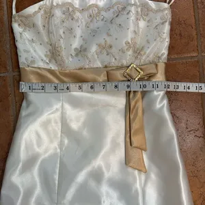 Jessica McClintock Gunne Sax Strapless Embroidered Gold Lace Satin Maxi Dress‎ 1 thumbnail 11