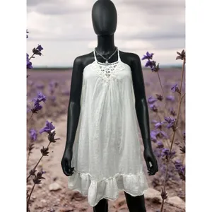 Lei White Crochet Halter Mini Dress Boho‎ Beach Cover Up Size S thumbnail 2