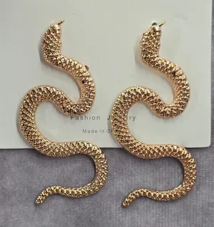 Gold Snake Texture Earrings Stud Fashion Statement Boho Fashion Dangle Jewelry‎ thumbnail 1