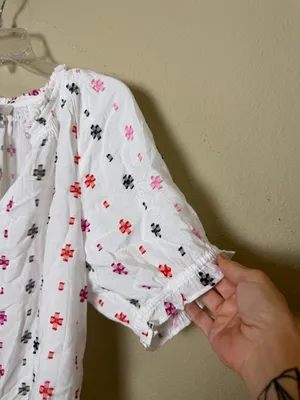 LOFT Outlet Balloon Sleeve Embroidered Peasant Top Blouse Shirt Size Medium thumbnail 2