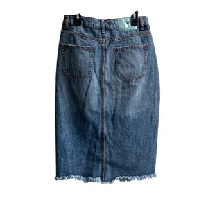 Zara‎ Denim Midi Skirt Womens XS Blue Grunge Frayed Hem Front Slit High Waist thumbnail 4